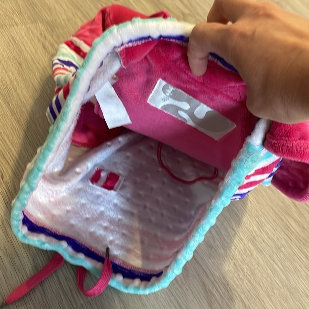 Very Cute TRIPLE FLIP Velour Striped Pink Blue Purple Backpack Bucket Bag. - Picture 7 of 11